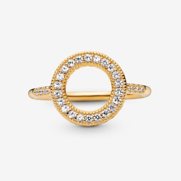 Pandora Sparkling Halo Circle Gold Plated Ring NEW - Picture 2 of 4